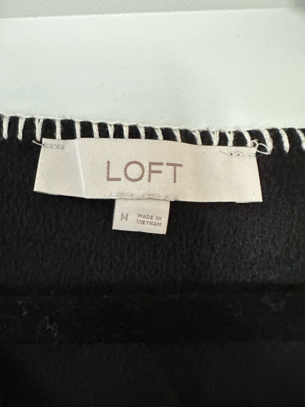 LOFT Black V-Neck Sweatshirt with White Zigzag Trim - Picture 4 of 4